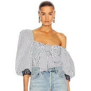 NEW Silvia Tcherassi white blue nautical striped blouse bow off shoulder small